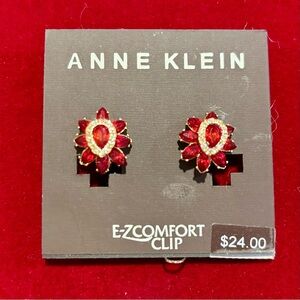Anne Klein Elegant Gold and Red Floral Earrings